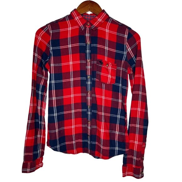 Abercrombie & Fitch Tops - Abercrombie & Fitch flannel long sleeve button‎ up shirt blue, red Sz S